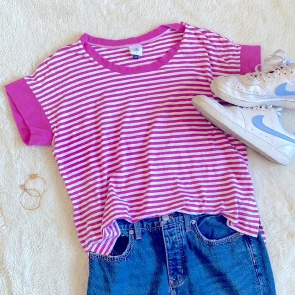 Boxy Oversized Style Pink Striped Short Sleeve Tee